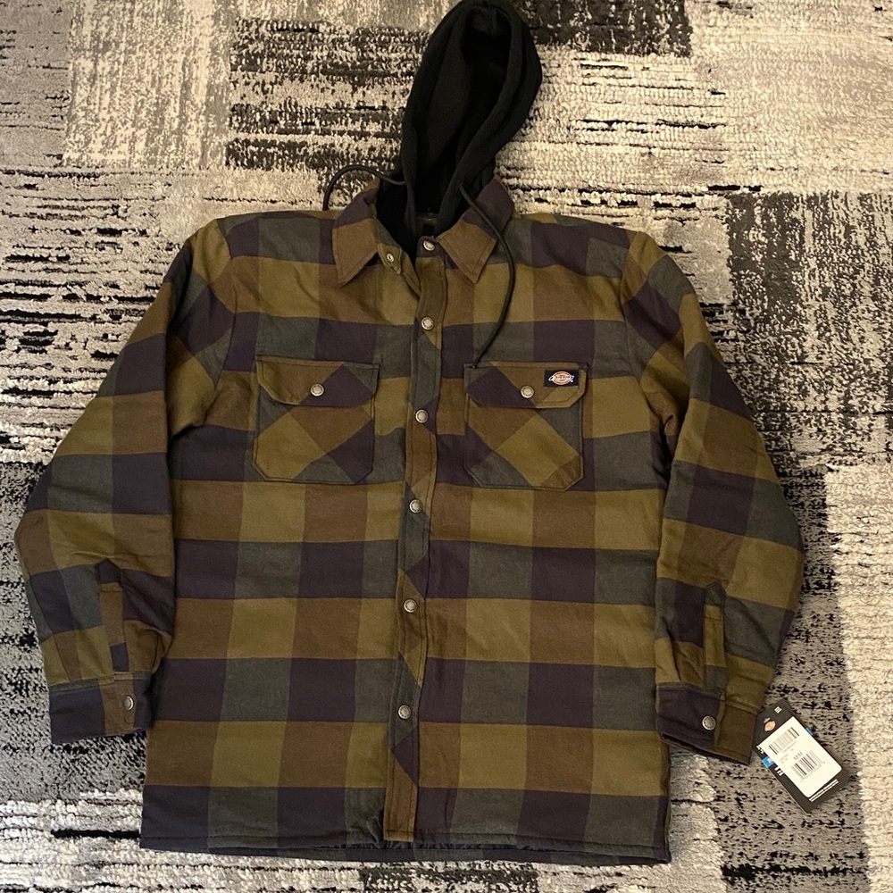 New Men’s Dickies Relaxed Fit Icon Quilted Hooded Shirt Jacket Medium